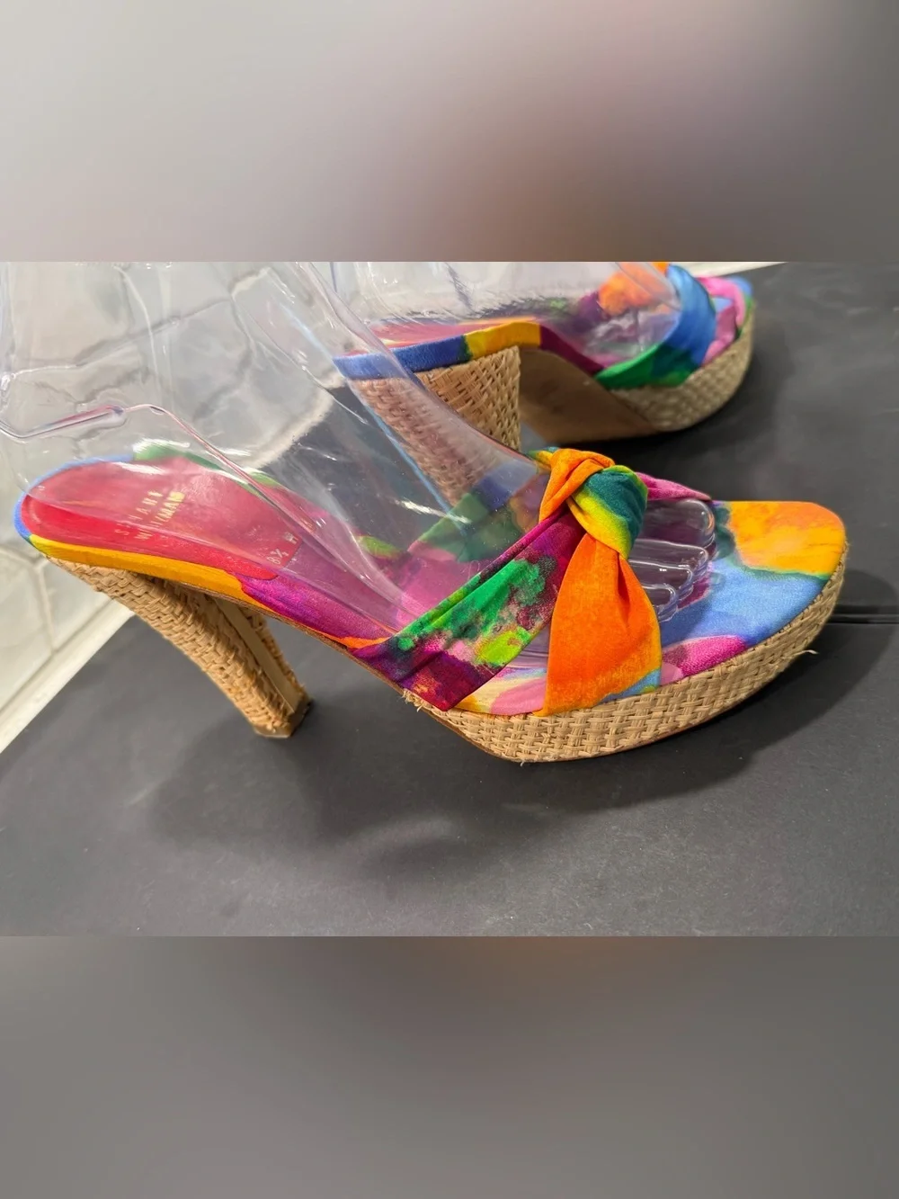 Stuart Weitzman RARE Not So Tropical Watercolor Knot Jute Platform Sandal Sz 8.5